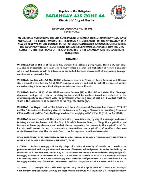 Guidelines in the Integration of the Issuance of Barangay .